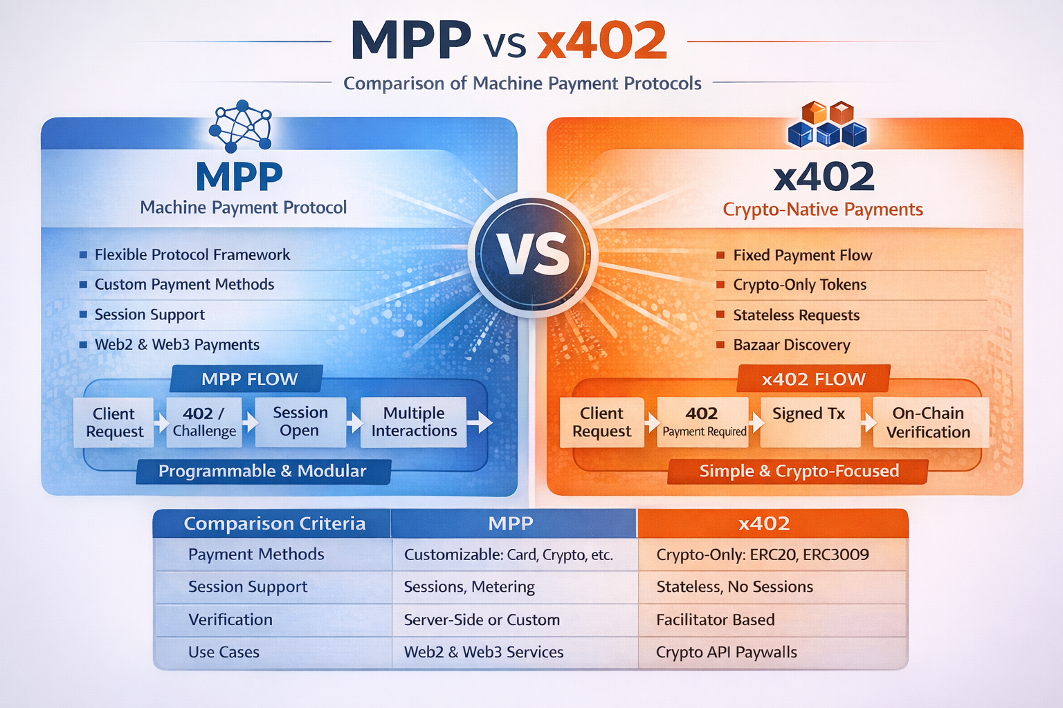 x402 vs MPP comparison diagram
